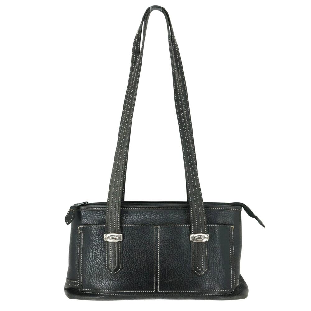 Brighton Handbag Womens Black Pebbled Leather Shoulder Bag Zip Double Handle